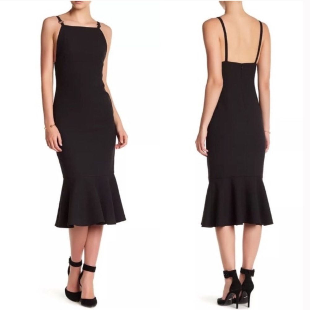 Cinq A Sept Harlyn Trumpet Midi Dress Black Mermaid Slimming